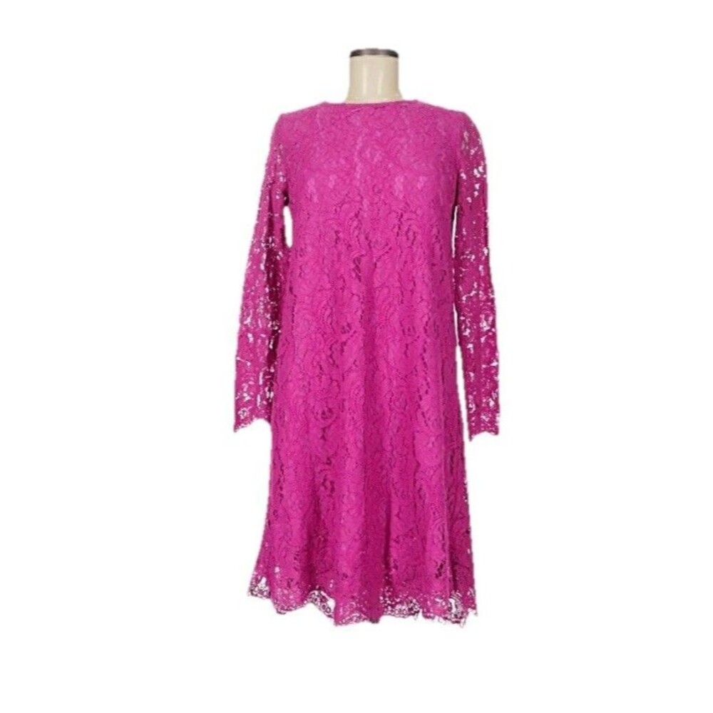 Adam Lippes Pink Lace Dress Scallop Hem Lined Kneed Length Size Small